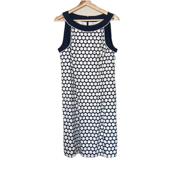 Ann Taylor Dresses & Skirts - ANN TAYLOR Sz 12 Blue & Cream Polka Dot Silk Sleeveless Knee Length Lined Dress